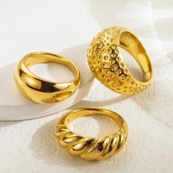 *NEW* 18K Gold Plated Stainless Steel Dented Bauble Ring (GOLD) - Picture 2 of 4